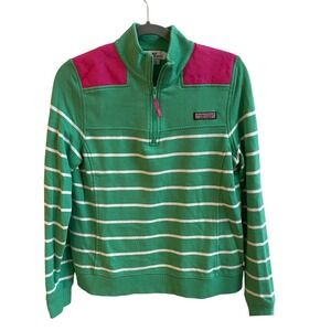 Vineyard Vines Shep Shirt Pullover Women S Green Pink Striped Preppy Quarter Zip